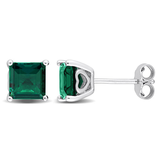 2 1/3 ct TGW Created emerald fashion post earrings silver