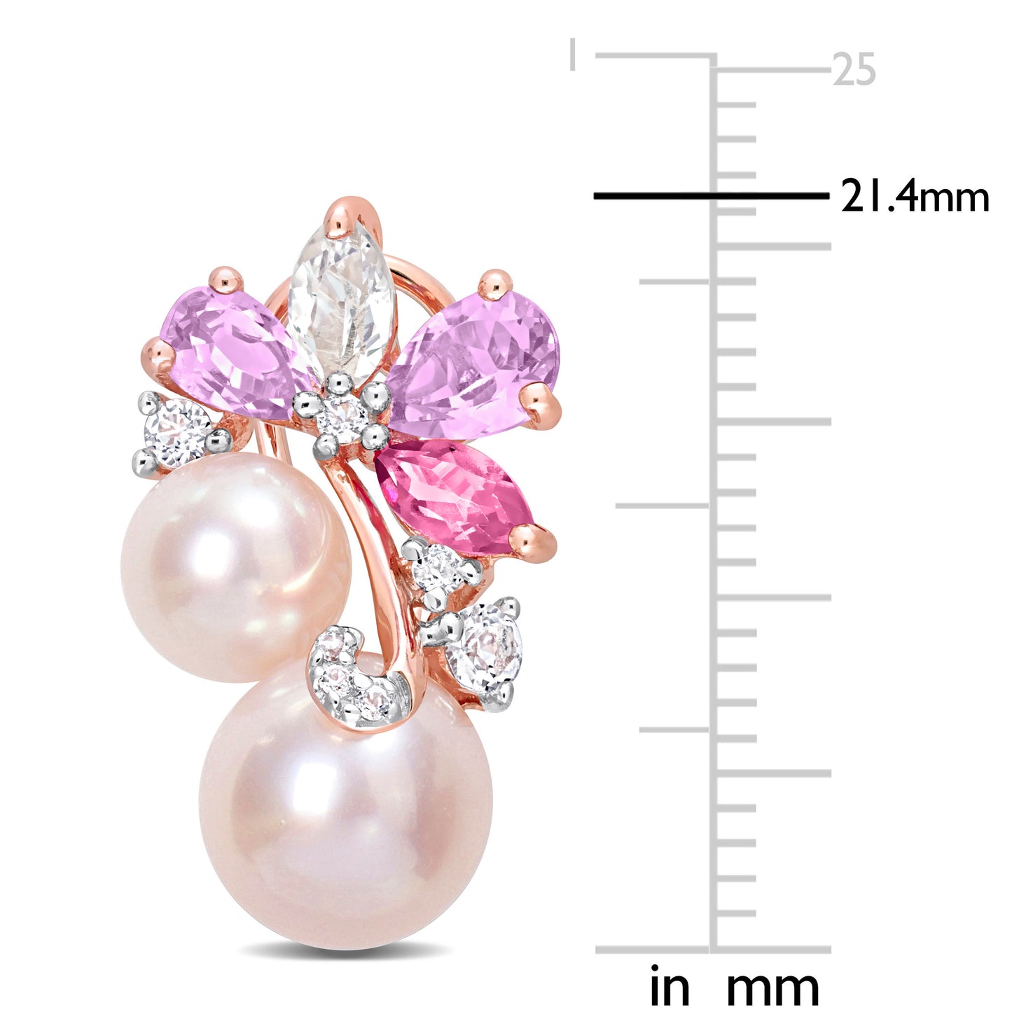 2 1/2 CT TGW Rose de France Pink Topaz White Topaz And Pink Freshwater Cultured Pearl Fashion Post Earrings Pink Silver 18KP Micron Plated