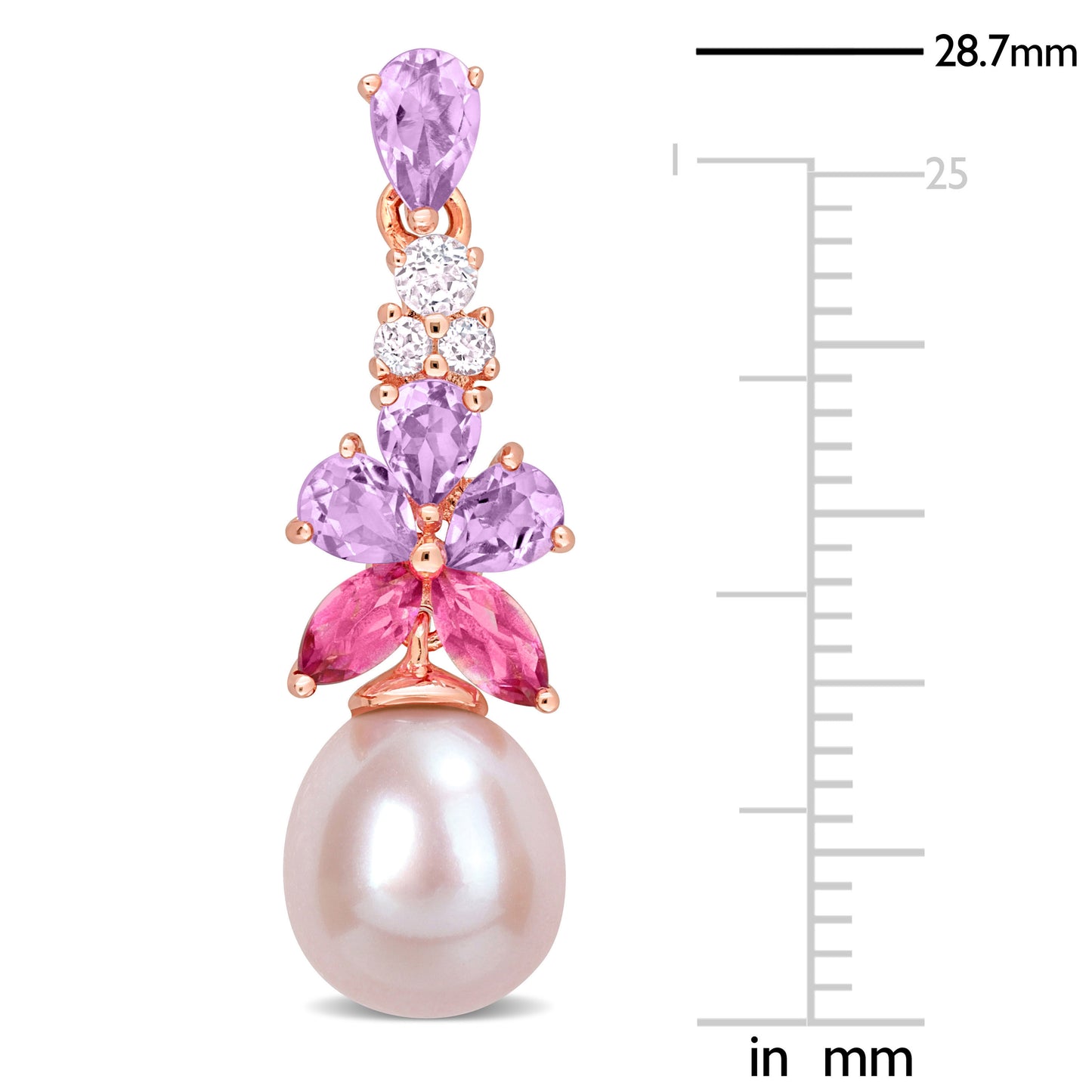 2 3/8 CT TGW Rose de France White Topaz Pink Topaz And 8.5 - 9 MM Pink Freshwater Cultured Pearl Fashion Post Earrings Pink Silver 18KP Micron Plated