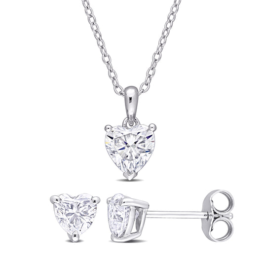 2 ct Dew created moissanite-white fashion earrings & pendant set with chain silver