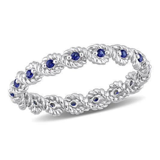 1/6 CT TGW Created Blue Sapphire Fashion Ring 10k White Gold