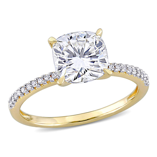 2ct Dew created white moissanite and 1/10ct tw diamond solitaire engagement ring in 14k gold