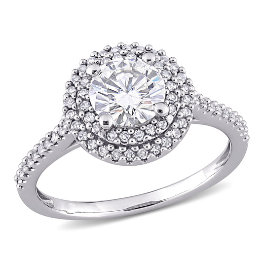 1/3 CT Diamond TW And 1 CT DEW Created Moissanite-White Fashion Ring 14k White Gold GH I1;I2