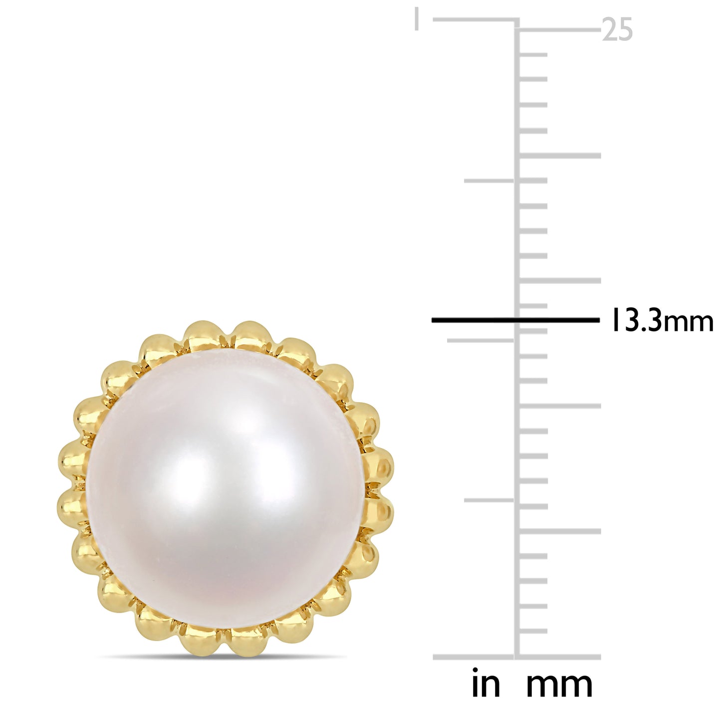 10.5 - 11 MM White Freshwater Cultured Pearl Fashion Post Earrings 10k Yellow Gold