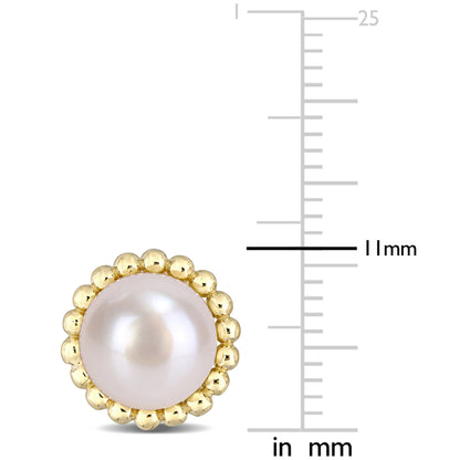 8 - 8.5 MM White Freshwater Cultured Pearl Fashion Post Earrings 10k Yellow Gold