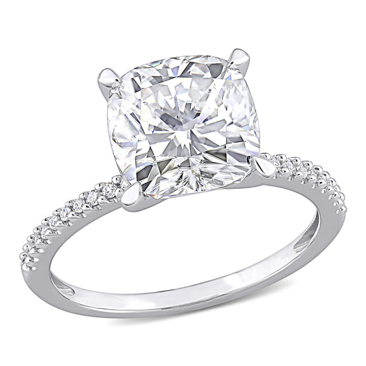 1/10 CT Diamond TW And 3 1/2 CT DEW Created Moissanite-White Fashion Ring 14k White Gold GH I1;I2
