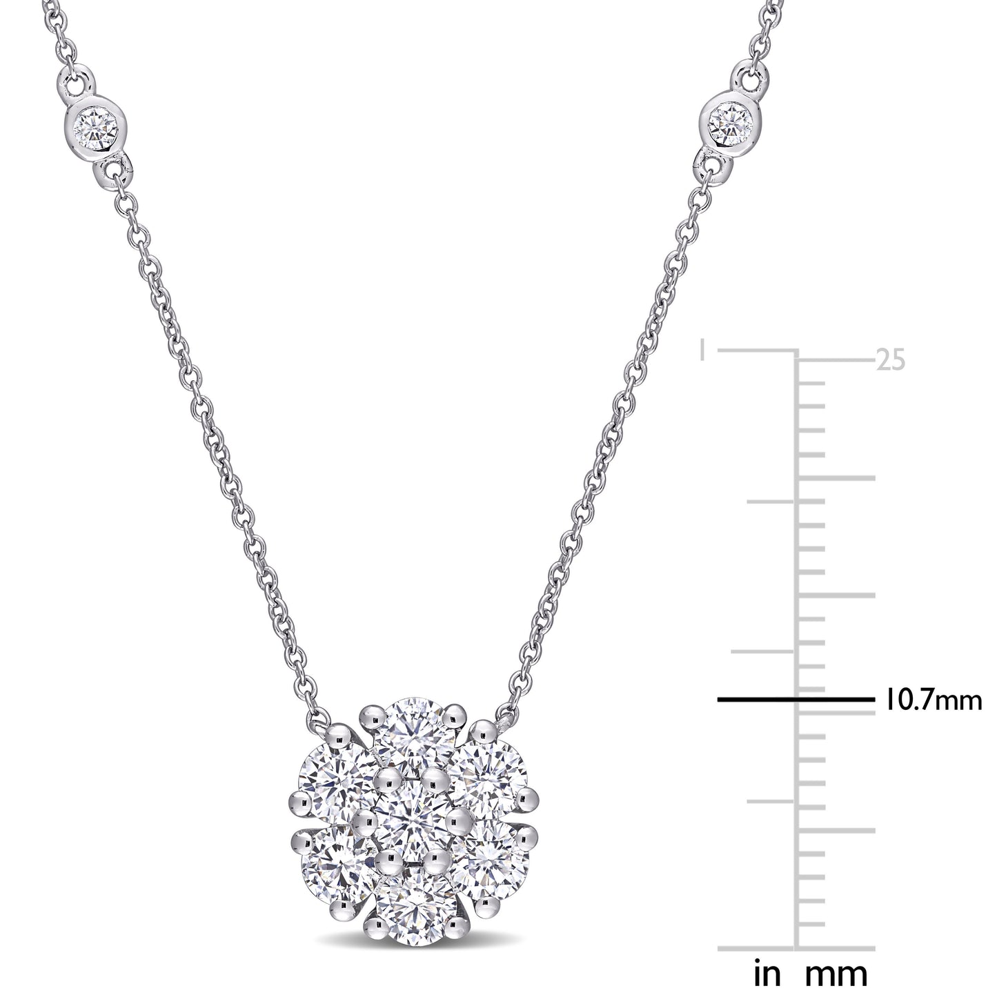 10k White Gold Flower Station Moissanite Necklace