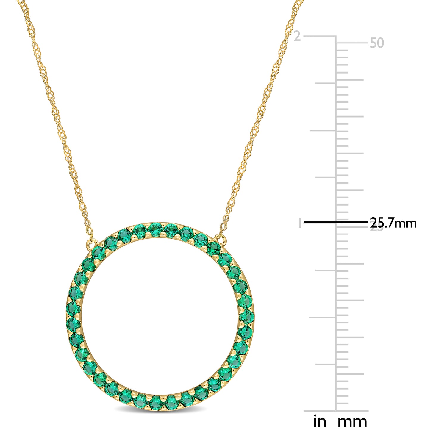 7/8 CT TGW Created Emerald Fashion Pendant With Chain 10k Yellow Gold