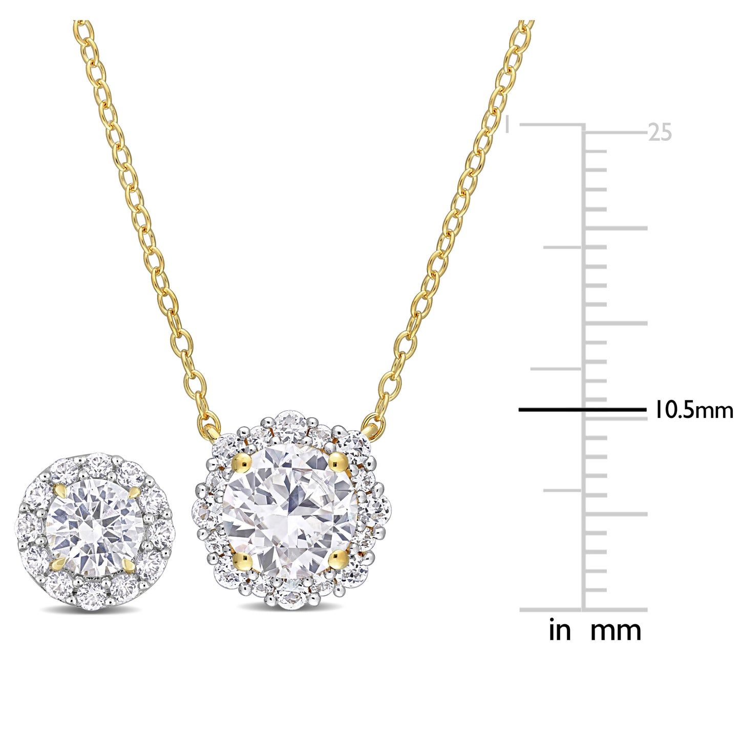 3-3/4 ct TGW created white sapphire earrings & necklace set with chain yellow silver length (inches): 17