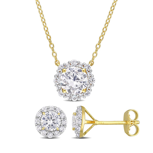 3-3/4 ct TGW created white sapphire earrings & necklace set with chain yellow silver length (inches): 17