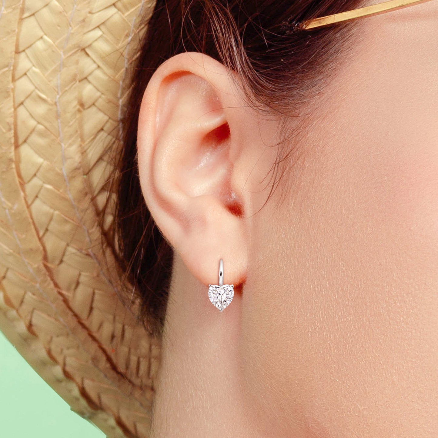 4ct Dew heart shaped created moissanite leverback earrings in 14k white gold