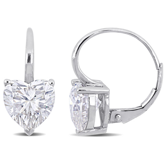 4ct Dew heart shaped created moissanite leverback earrings in 14k white gold