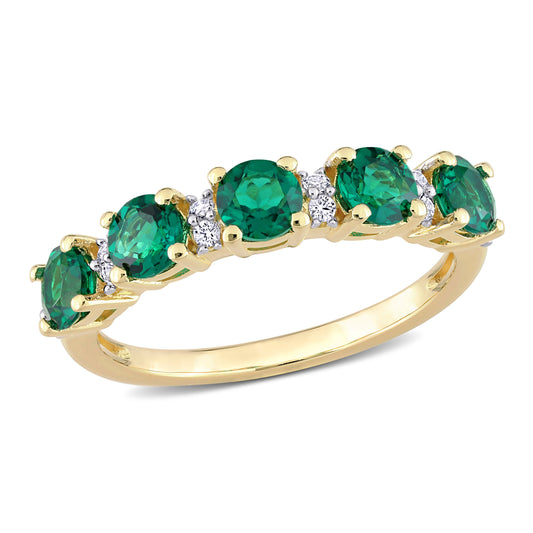 1 2/5 ct TGW Created emerald created white sapphire fashion ring yellow silver yellow plated