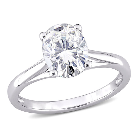 2ct Dew oval shaped created moissanite solitaire ring in 10k white gold
