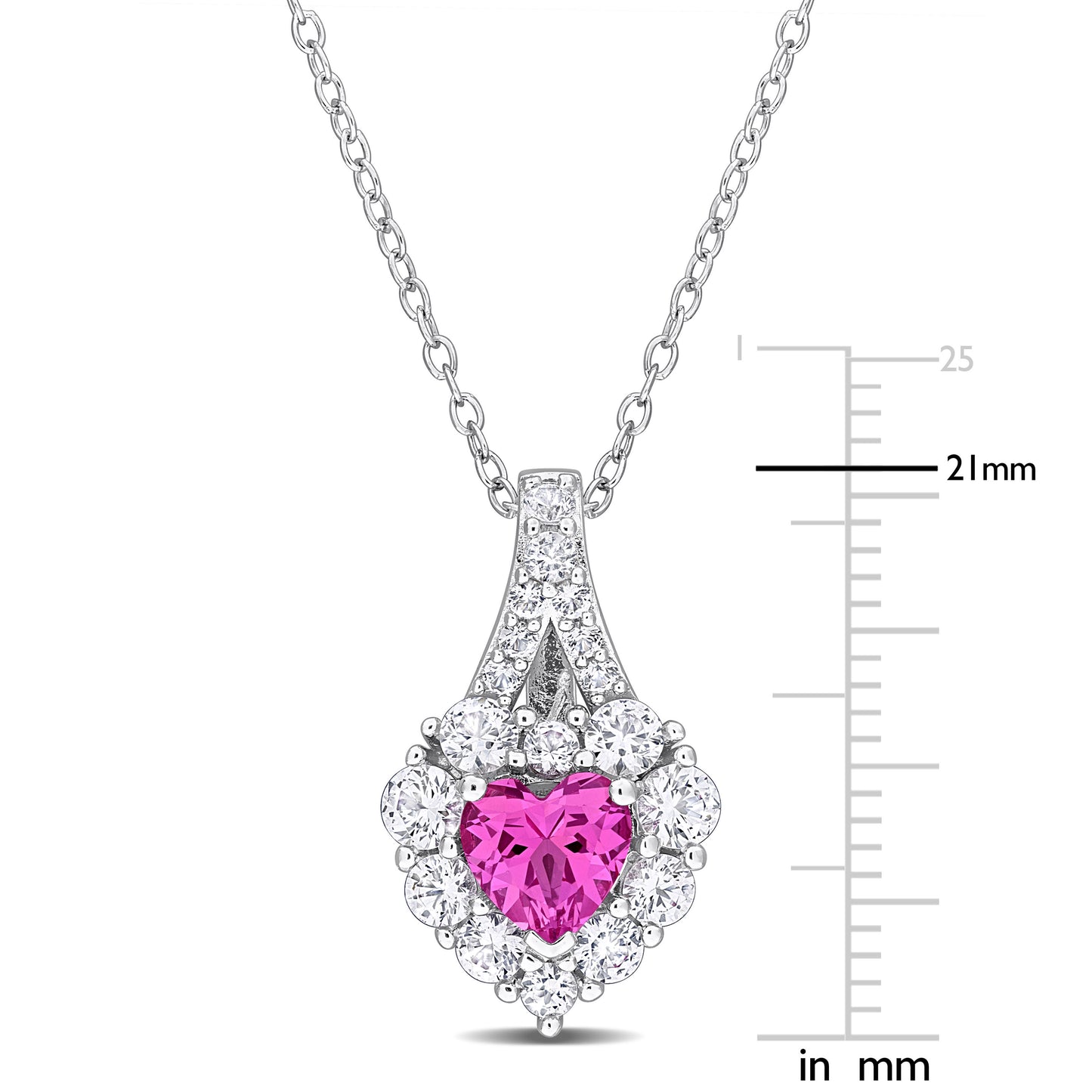 2 7/8 CT TGW Created Pink Sapphire Created White Sapphire Fashion Pendant With Chain Silver