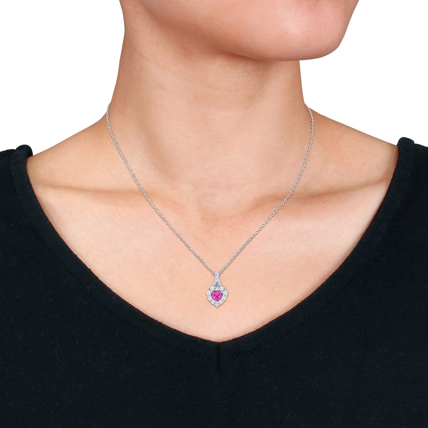 2 7/8 CT TGW Created Pink Sapphire Created White Sapphire Fashion Pendant With Chain Silver
