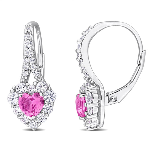 2 1/3 CT TGW Created Pink Sapphire Created White Sapphire LeverBack Earrings Silver