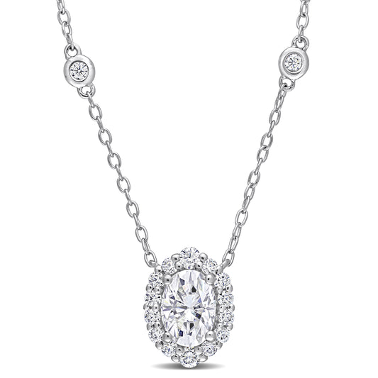 Oval Moissanite Halo Pendant With By The Yard Chain
