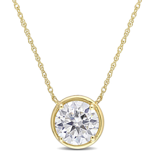 2 CT Dew created moissanite-white fashion pendant with chain 10k yellow gold