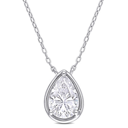 2 ct Dew created moissanite Teardrop fashion pendant with chain silver