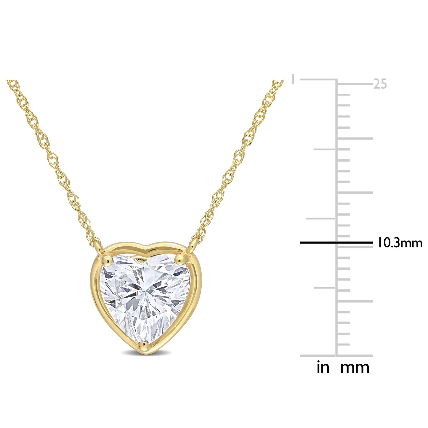 2 CT DEW Created Moissanite Heart Pendant With Chain 10k Yellow Gold