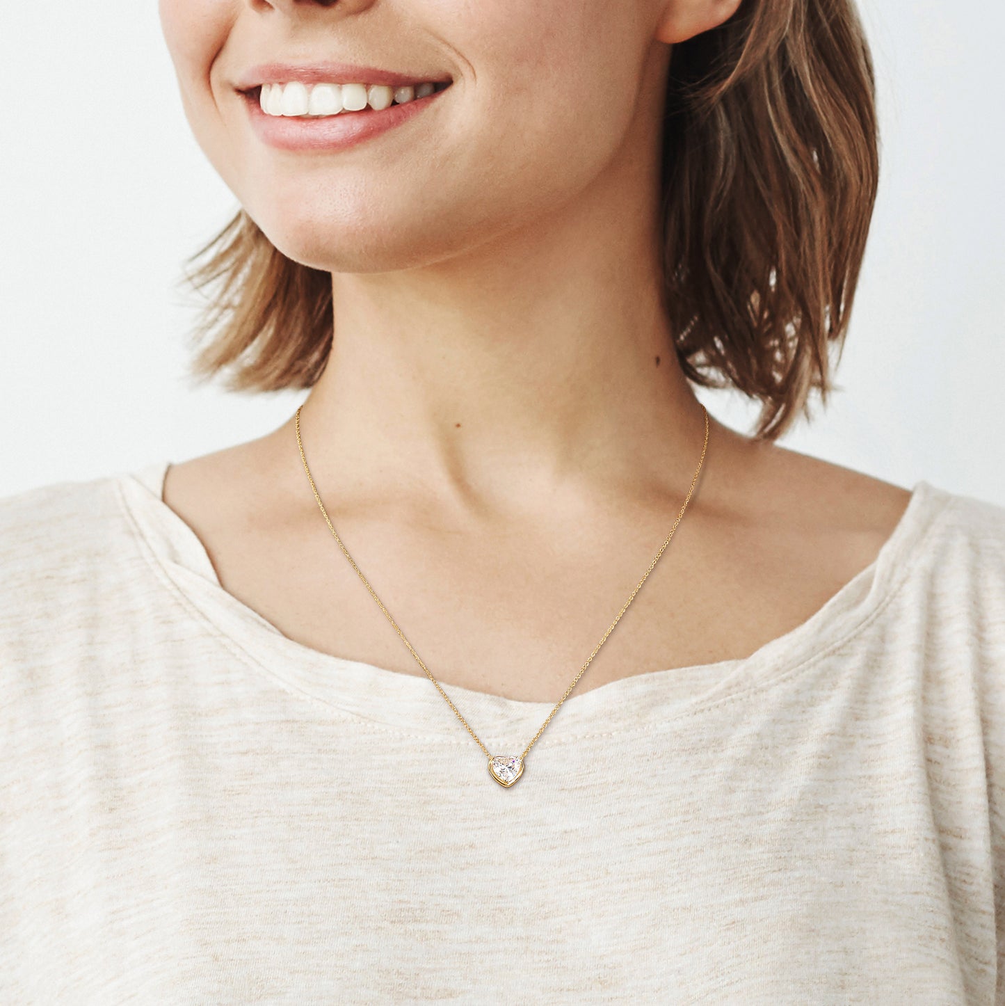 2 CT DEW Created Moissanite Heart Pendant With Chain 10k Yellow Gold