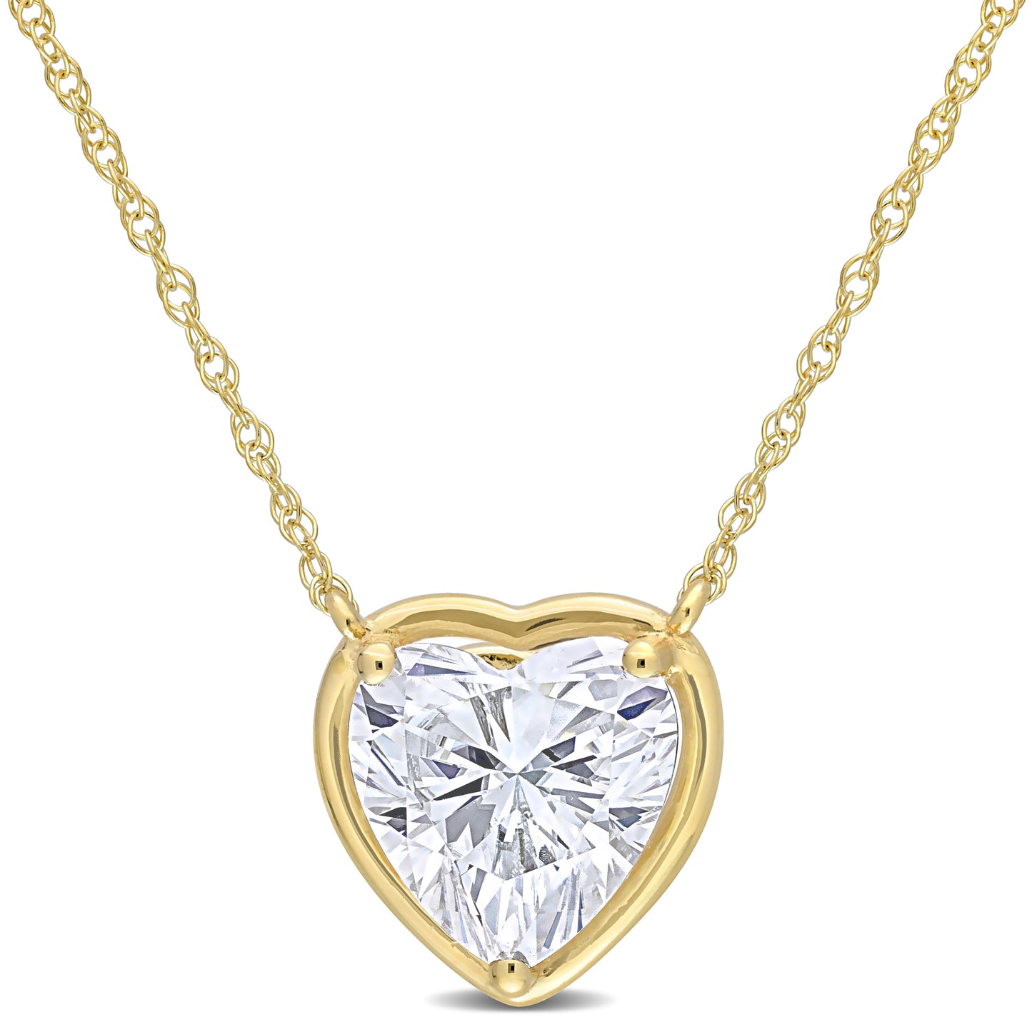 2 CT DEW Created Moissanite Heart Pendant With Chain 10k Yellow Gold