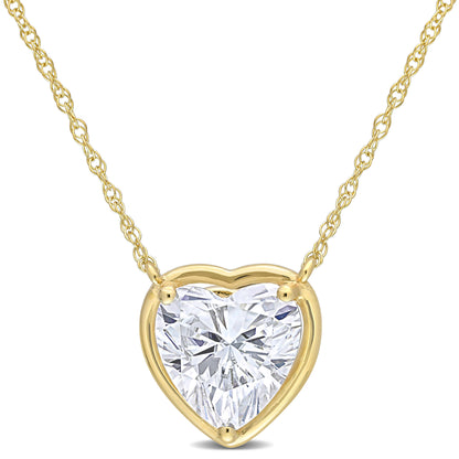 2 CT DEW Created Moissanite Heart Pendant With Chain 10k Yellow Gold