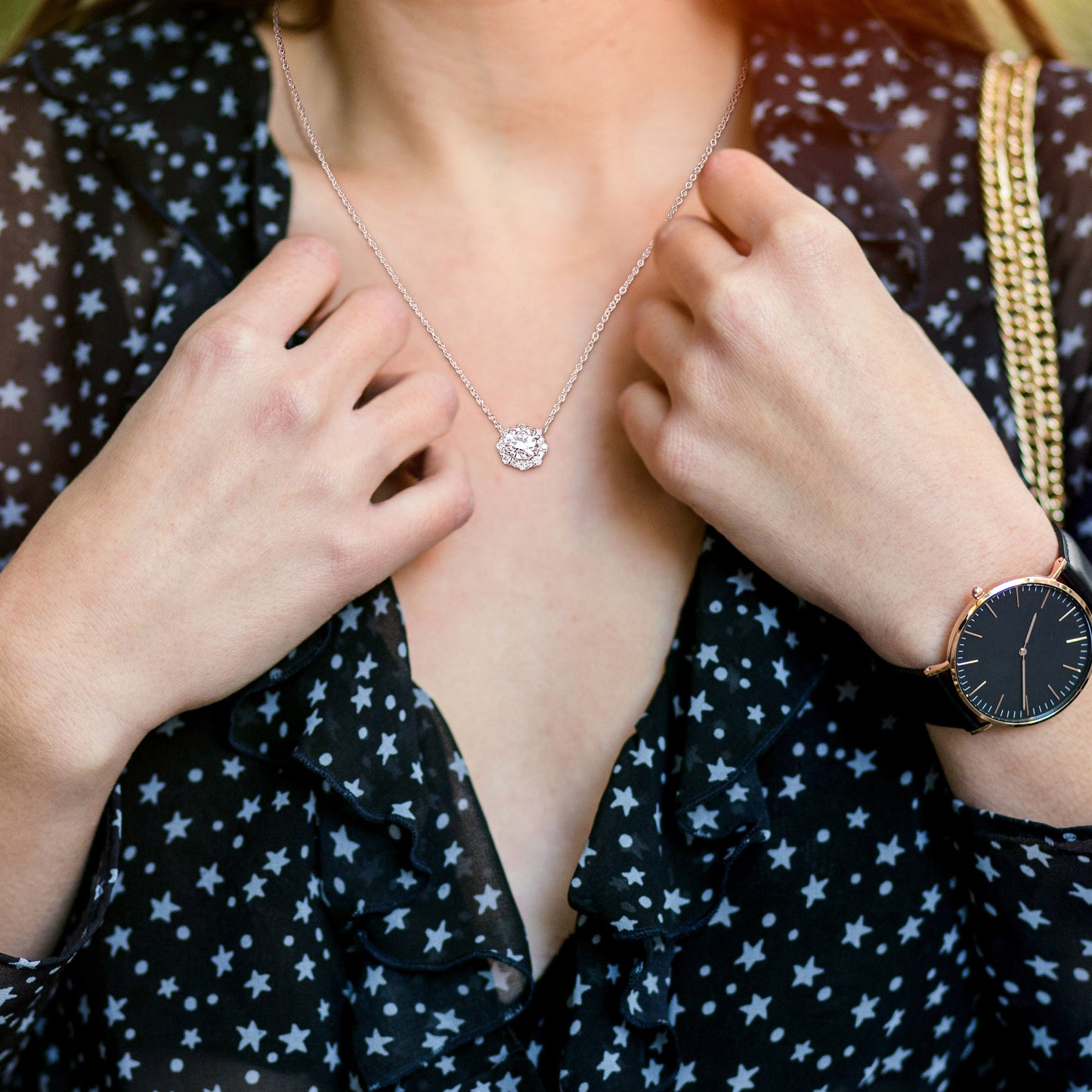 Moissanite Flower Halo Necklace