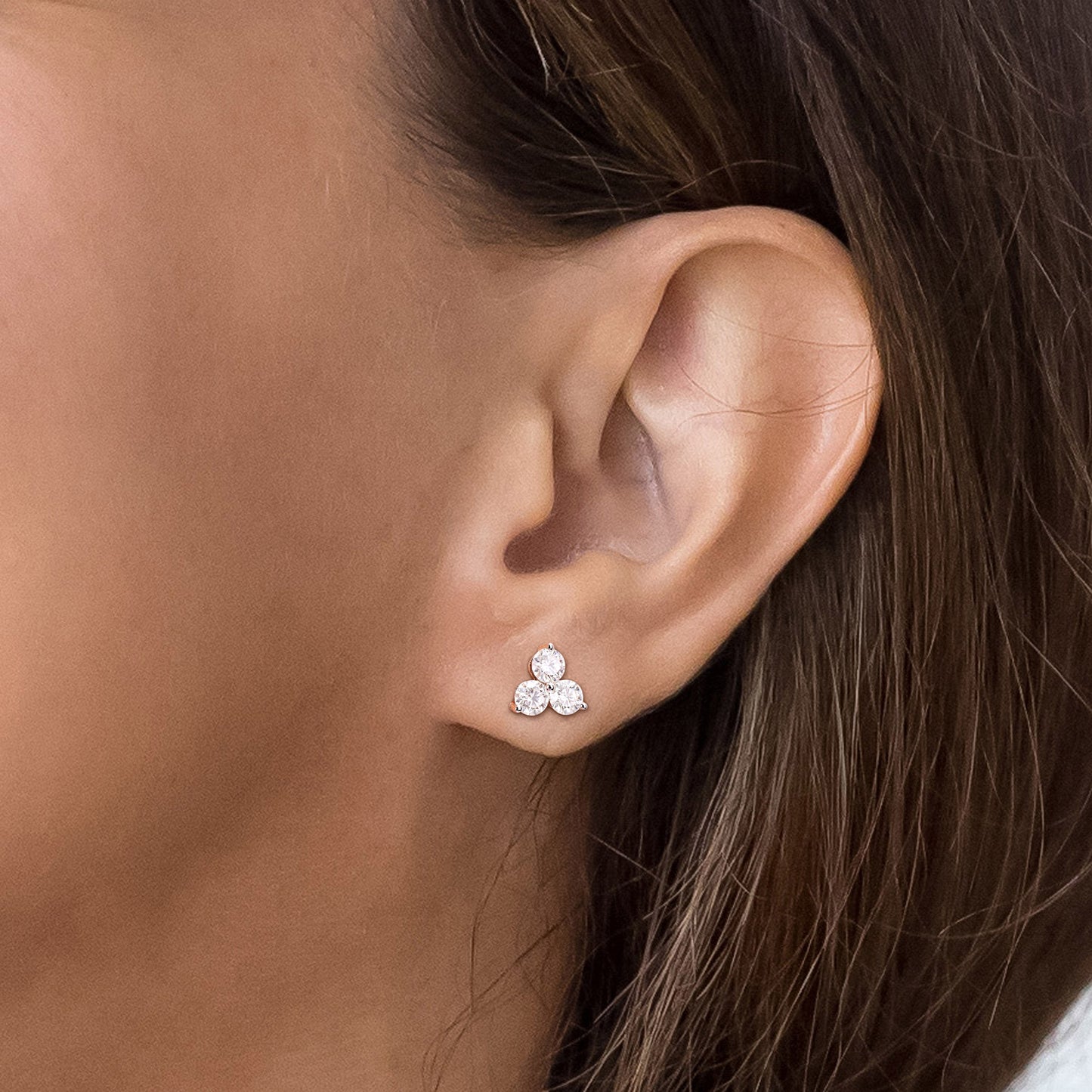 Moissanite Three Stone Clover Clustered Studs