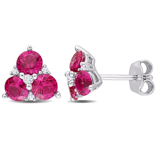 Ruby and White Sapphire Studs Earings