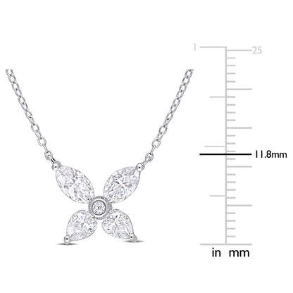 2 CT Dew Created Moissanite Flower Fashion Pendant With Chain Silver