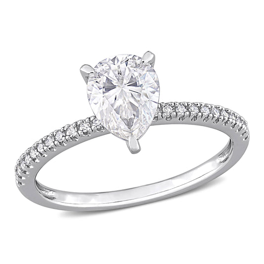 1/10 CT Diamond TW And 1 1/4 CT DEW Created Moissanite-White Fashion Ring 14k White Gold GH I1;I2