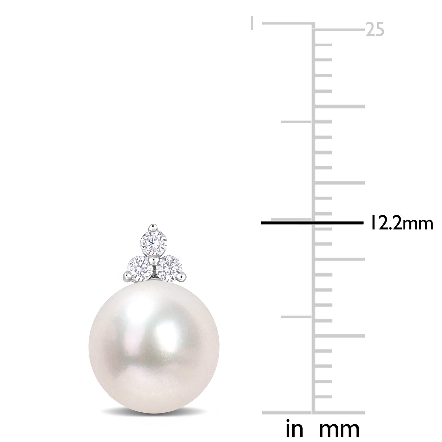 1/8 CT Diamond TW 8 - 8.5 MM White Freshwater Cultured Pearl Fashion Post Earrings Silver I3