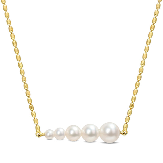 White Freshwater Cultured Pearl Fashion Pendant With Chain Yellow Silver 18KY Micron Plated