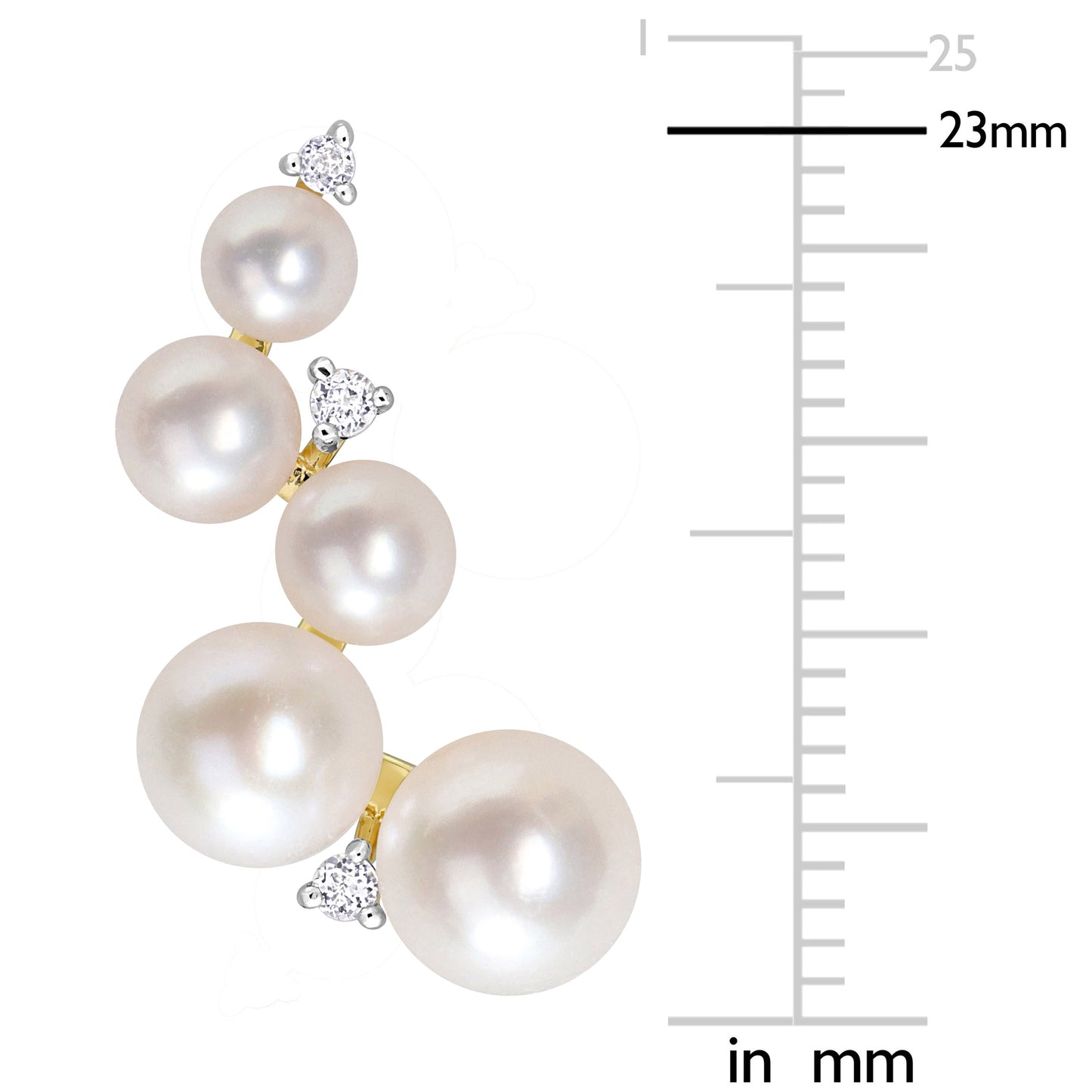 1/4 CT TGW White Topaz And White Freshwater Cultured Pearl Fashion Post Earrings Yellow Silver