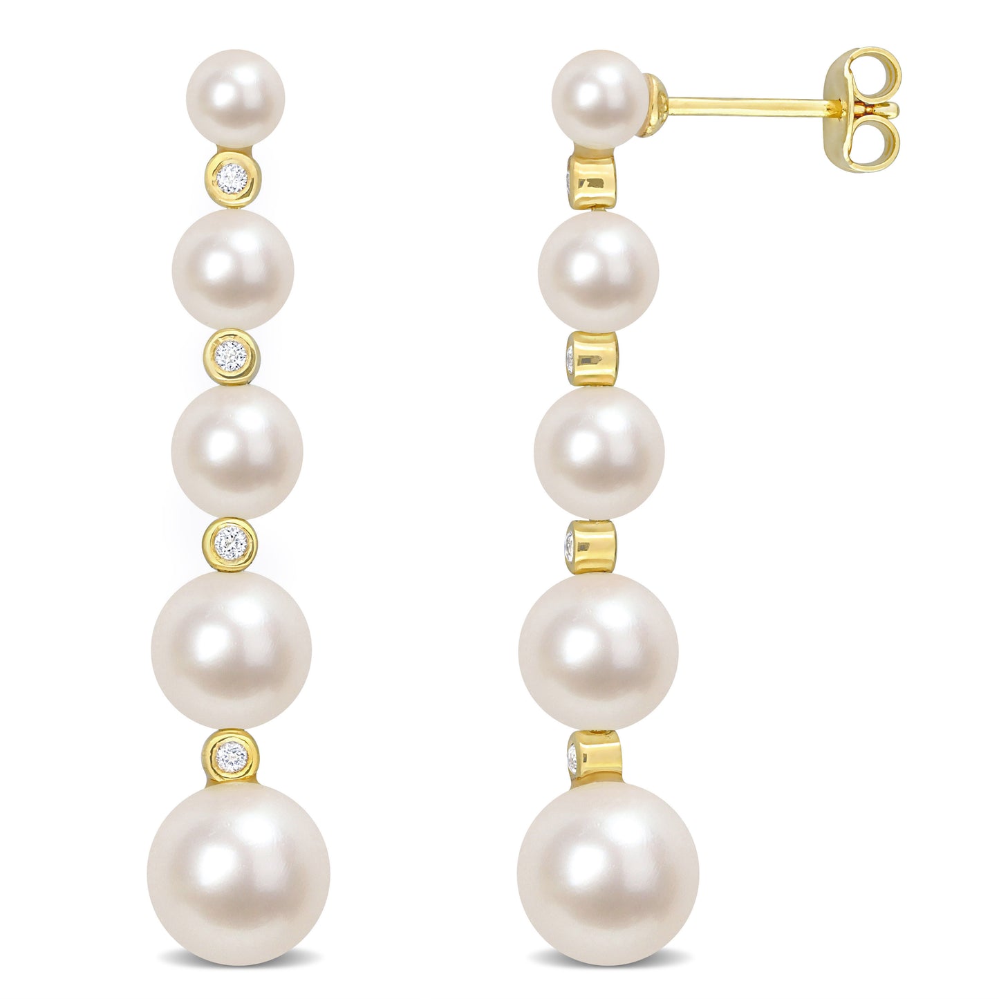Cultured freshwater pearl and 1/4ct tgw white topaz graduated dangle earrings in yellow plated sterling silver
