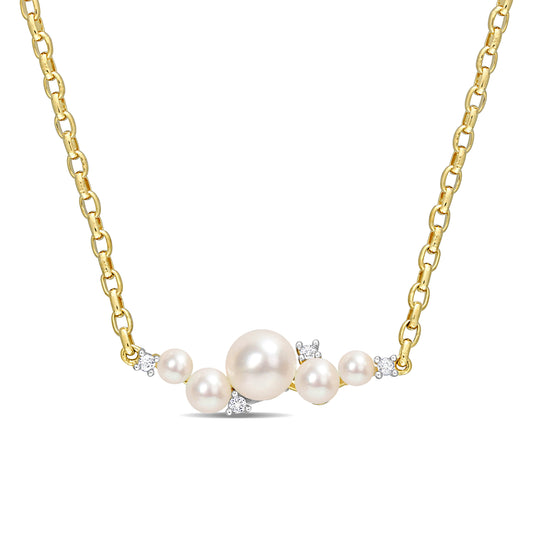 1/8 CT TGW White Topaz And White Freshwater Cultured Pearl Necklace With Chain Yellow Silver 18KY Micron Plated Length (inches): 18