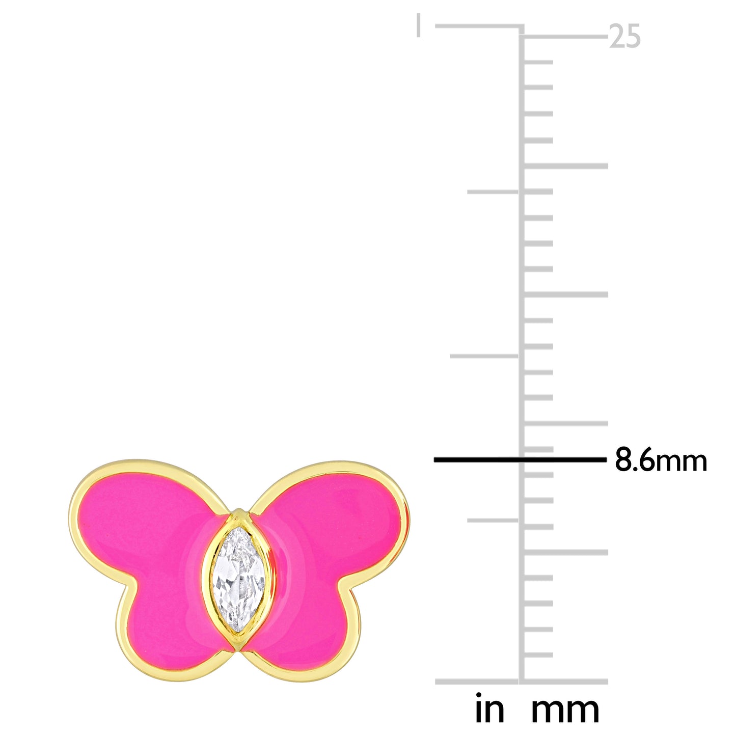 1/4 ct TGW Created white sapphire and Pink enamel Butterfly fashion post earrings yellow silver yellow plated