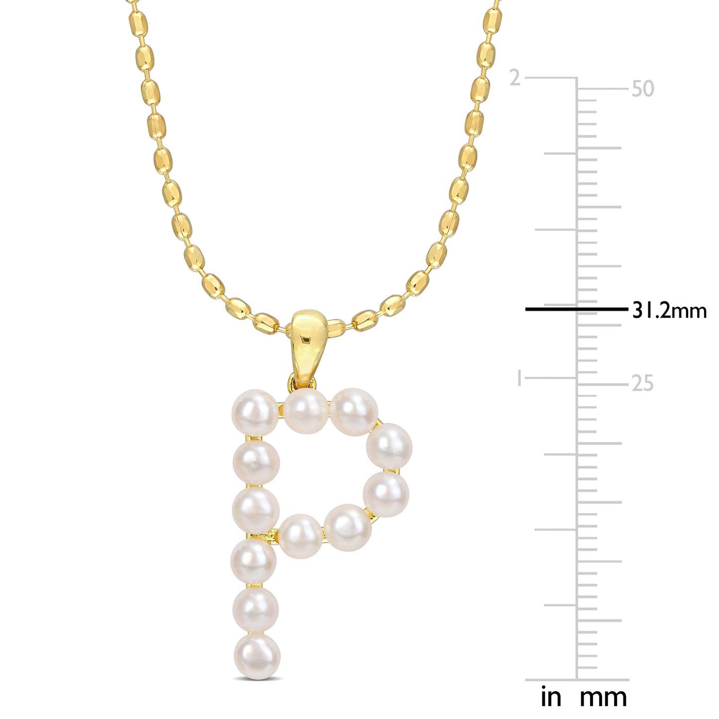 3.5 - 4 MM White Freshwater Cultured Pearl "initial" Pendant Yellow Silver with chain