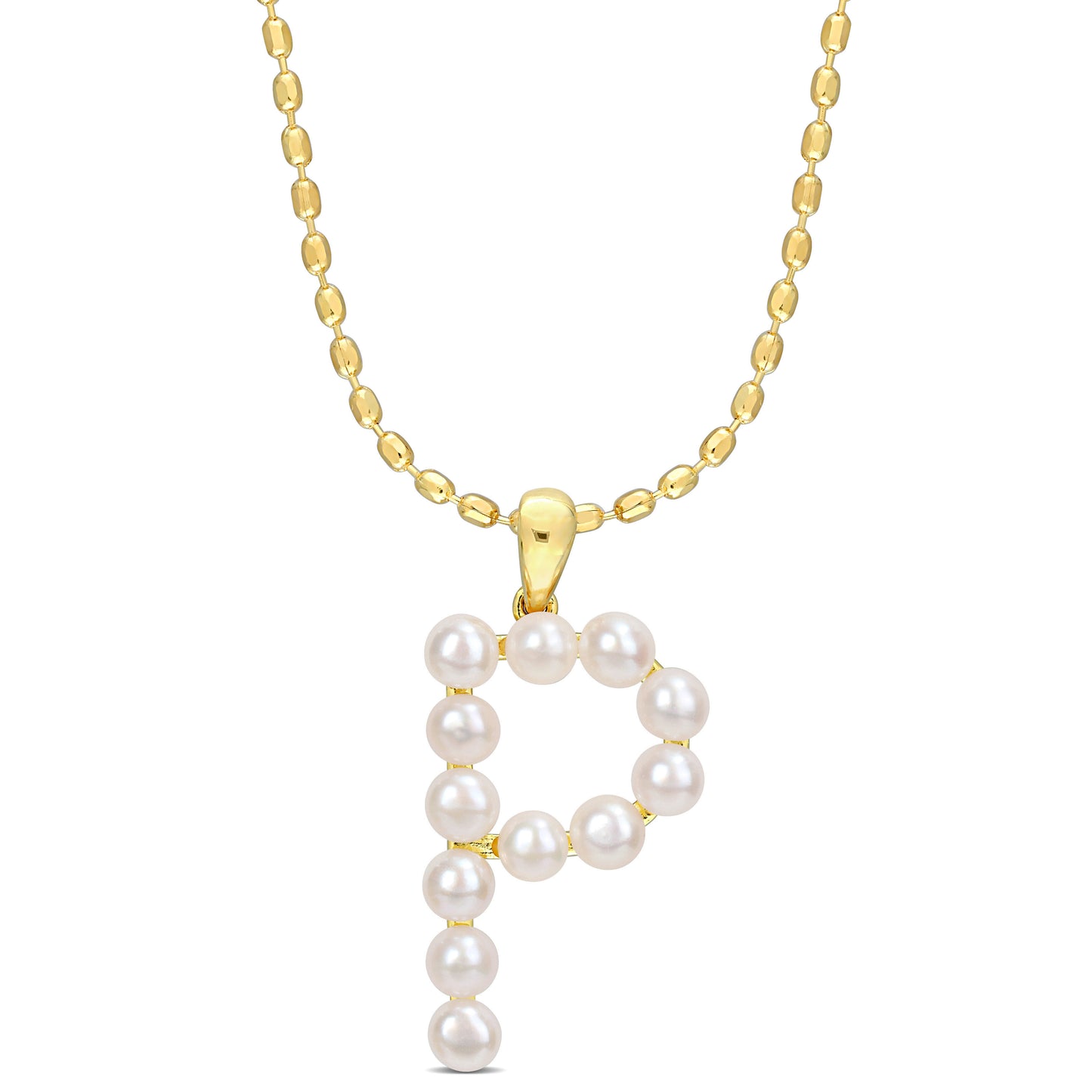 3.5 - 4 MM White Freshwater Cultured Pearl "initial" Pendant Yellow Silver with chain
