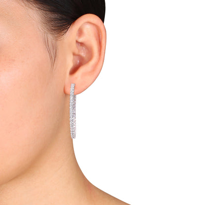 11 3/4 CT TGW Created White Sapphire Hoop Earrings Silver