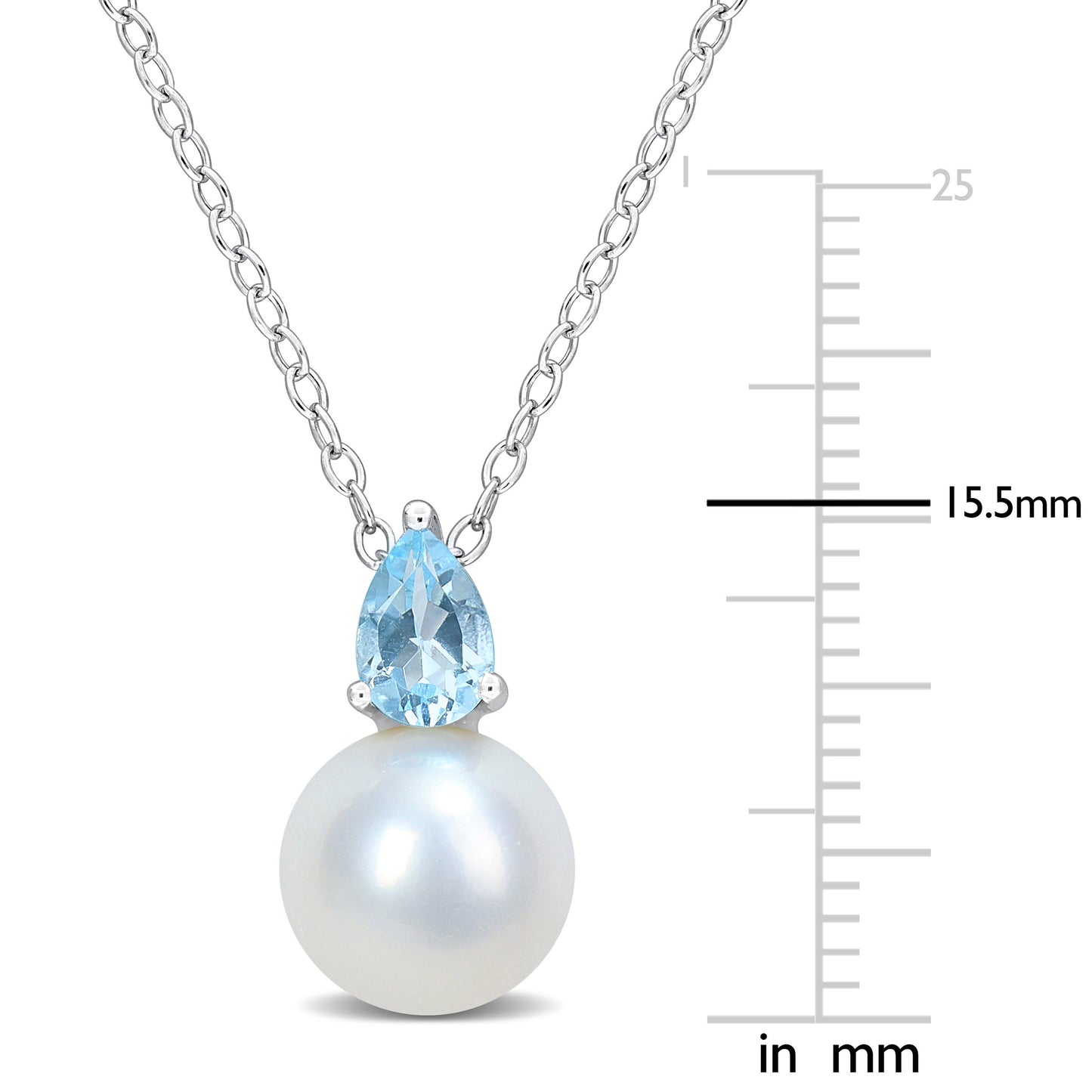 1/2 CT TGW Blue Topaz - Sky And 8.5 - 9 MM White Freshwater Cultured Pearl Fashion Pendant With Chain Silver