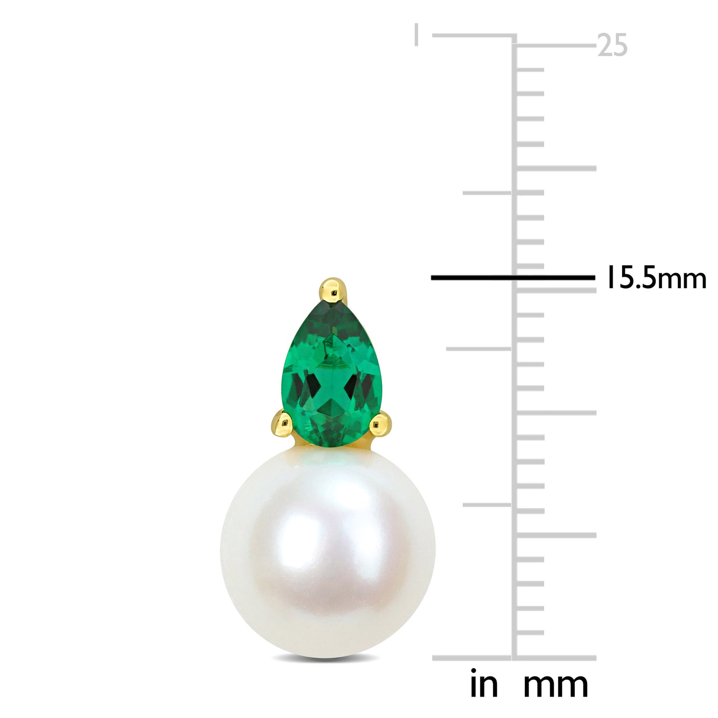 Freshwater Cultured Pearl & Created Emerald Stud Earrings