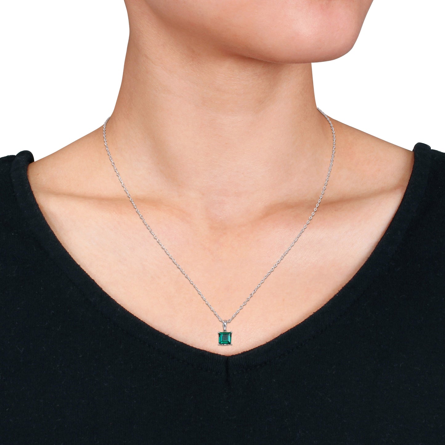 1 1/7 ct TGW Created emerald fashion pendant with chain silver