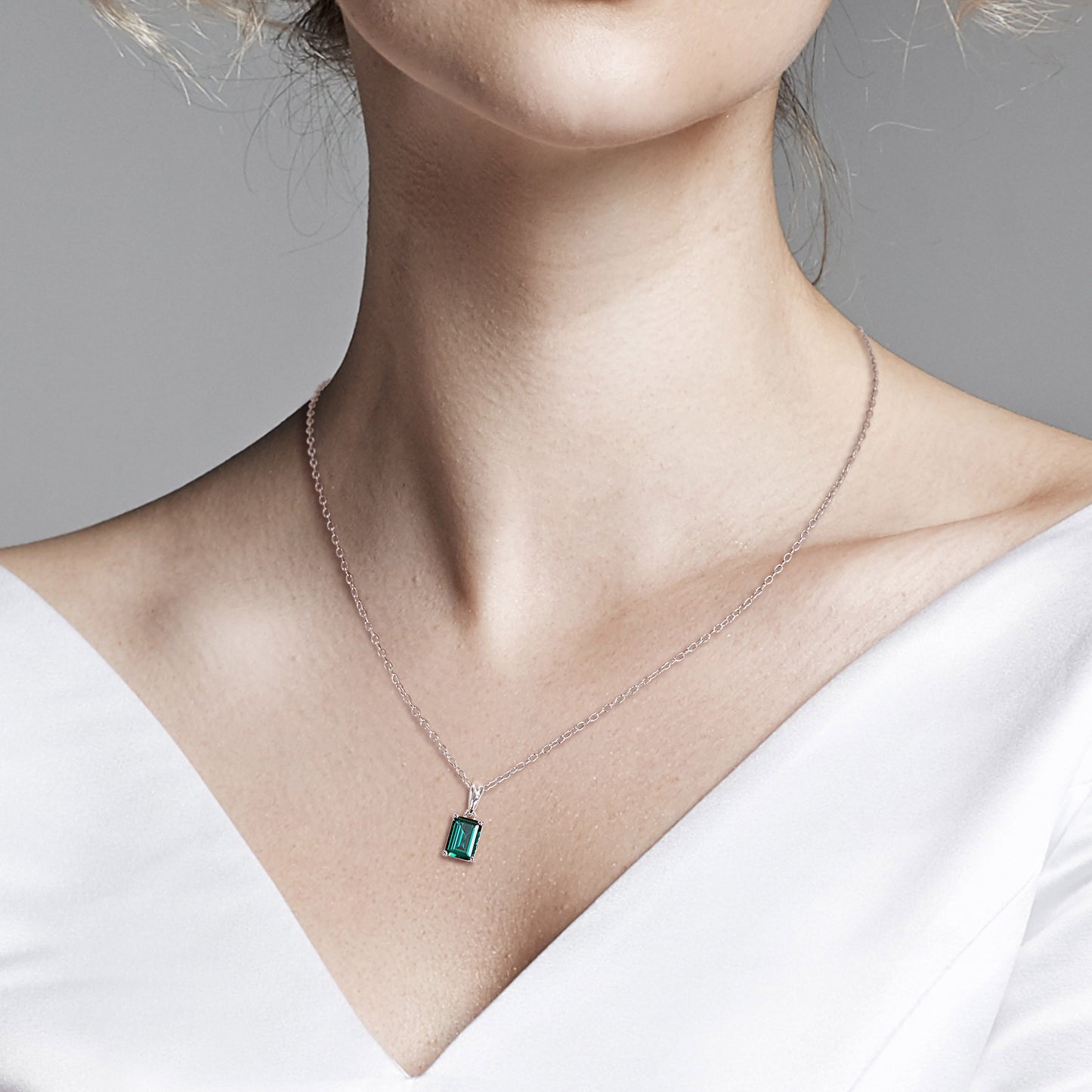 7/8 ct TGW Created emerald fashion pendant with chain silver
