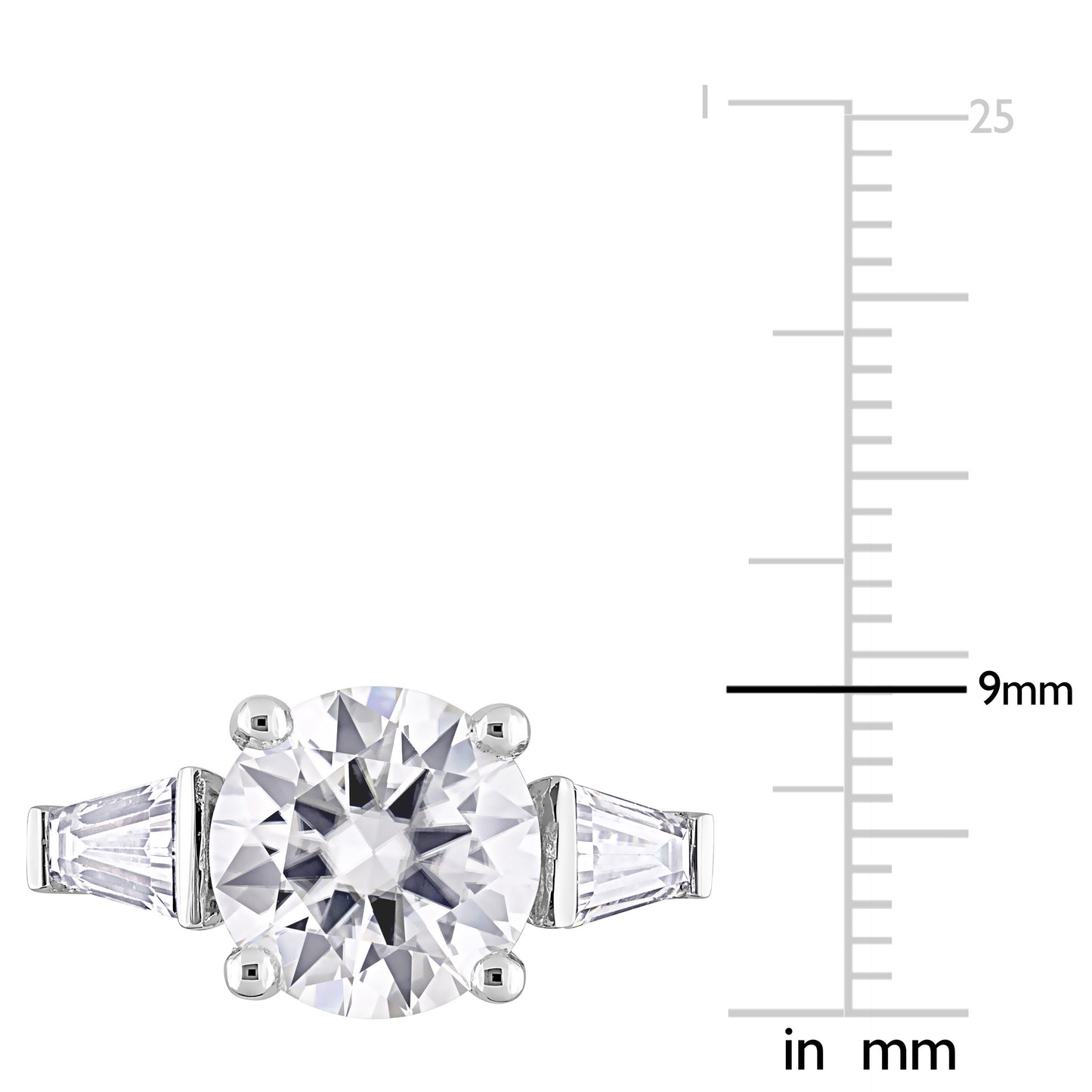 3 ct Dew created moissanite taper three stone silver ring