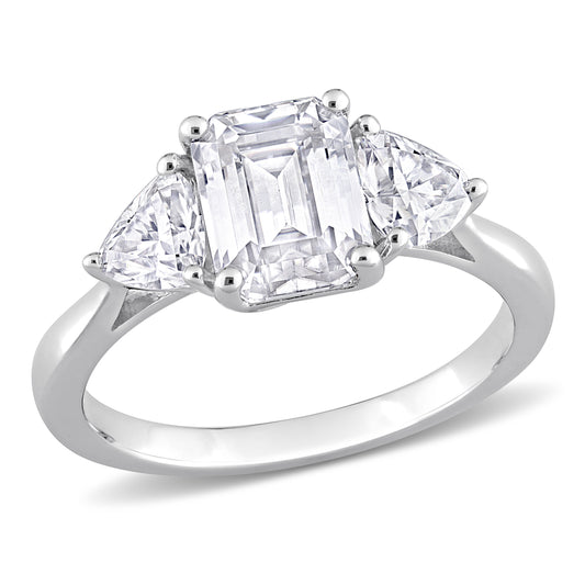 2 3/4 ct Dew created moissanite octagon and trilliant ring
