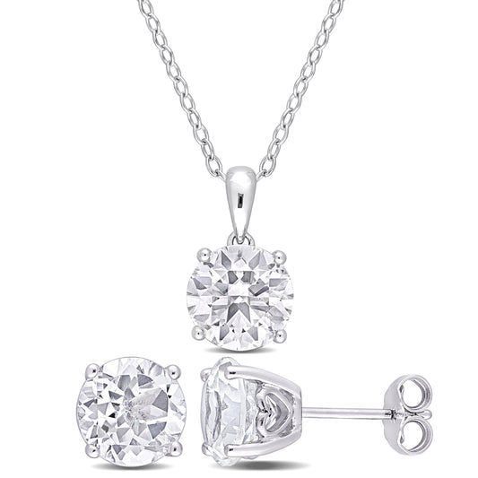 Round Solitaire White Topaz Pendant and Studs Set