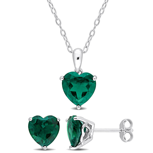 4 1/2 ct TGW Created emerald set with chain silver